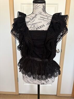 Jason Wu Black Lace Ruffle Peplum Top